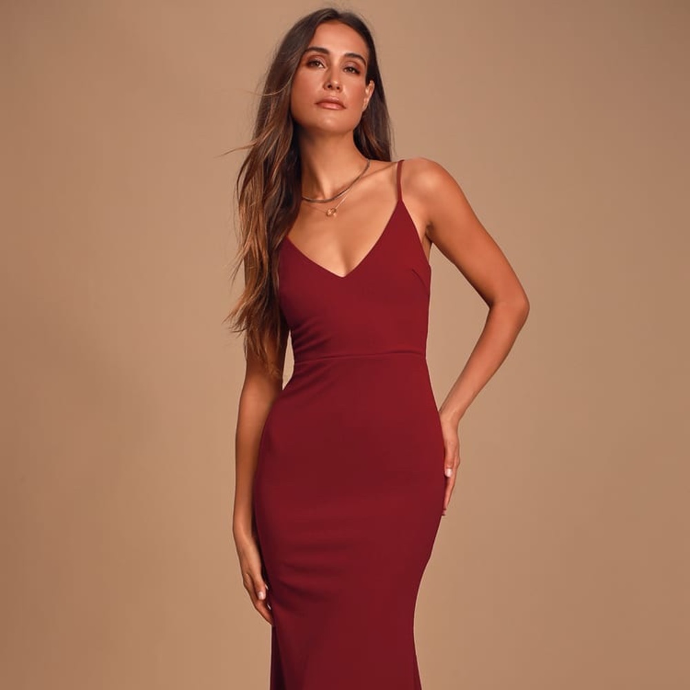 Lulu’s Infinite Glory Wine Red Maxi Dress